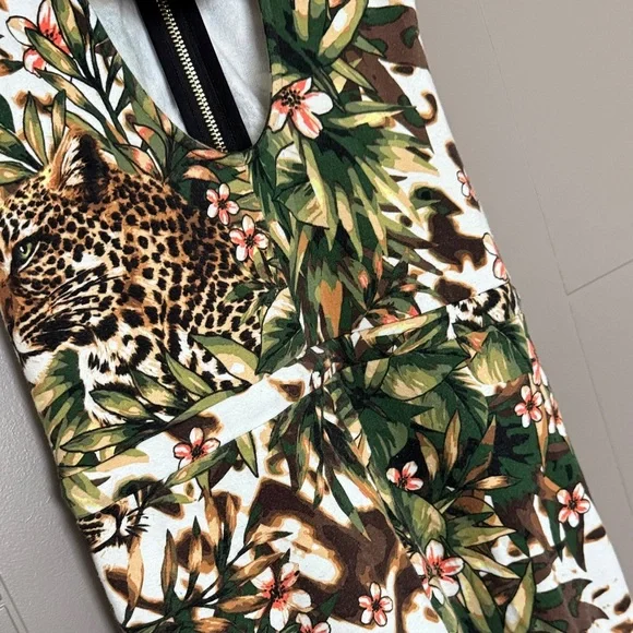 bebe Green Leopard Tropical Print Jumpsuit - Picture 10 of 11